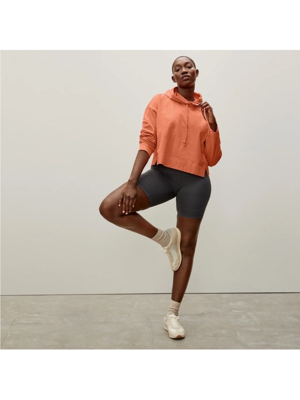 Everlane Retro Jersey Cropped Hoodie Orange Sweatshirt XS Organic Cotton